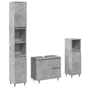 Set Mobili da Bagno | Armadio da bagno 3 pz Grigio Cemento in Legno Multistrato