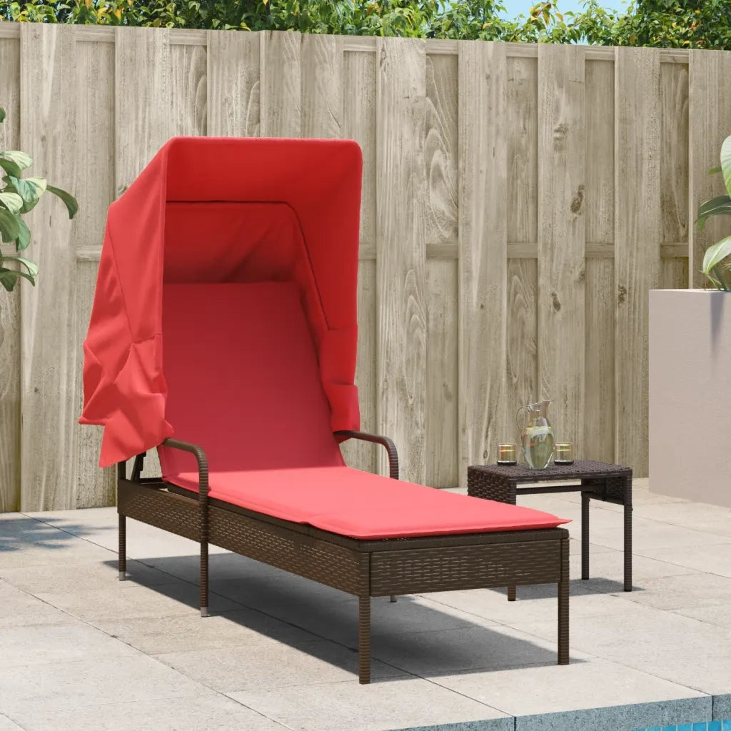 Lettino prendisole con tettuccio e Tavolino in Polyrattan Marrone 368203