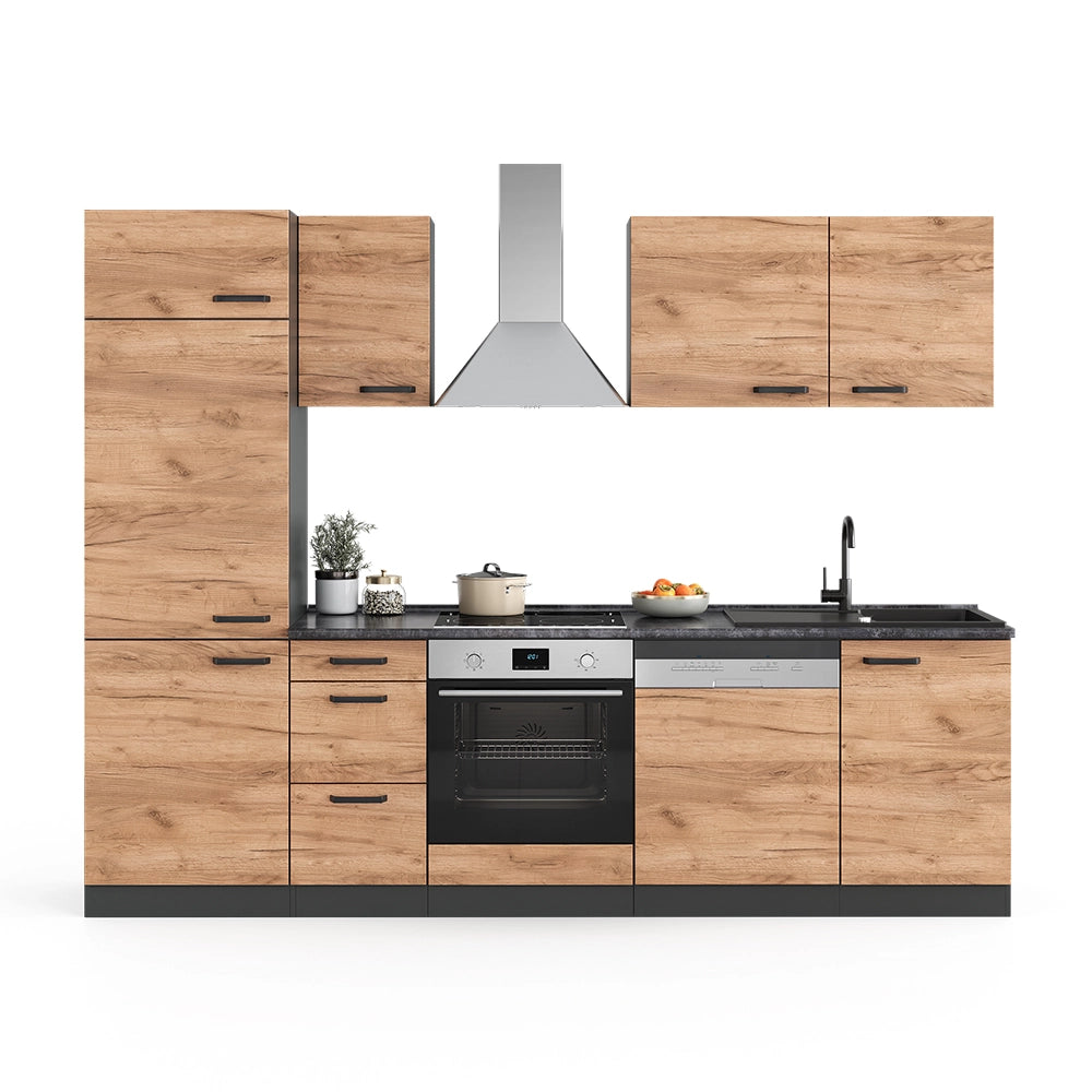 Vicco Cucina componibile Quercia dorata/antracite 270 cm Senza piano di lavoro, con colonna