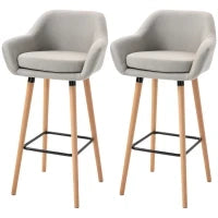 Sgabelli da Bar Design Scandinavo - Set di 2 Sgabelli da Bar Grand Comfort con Poggiapiedi e Braccioli - Legno Massiccio Lino Beige