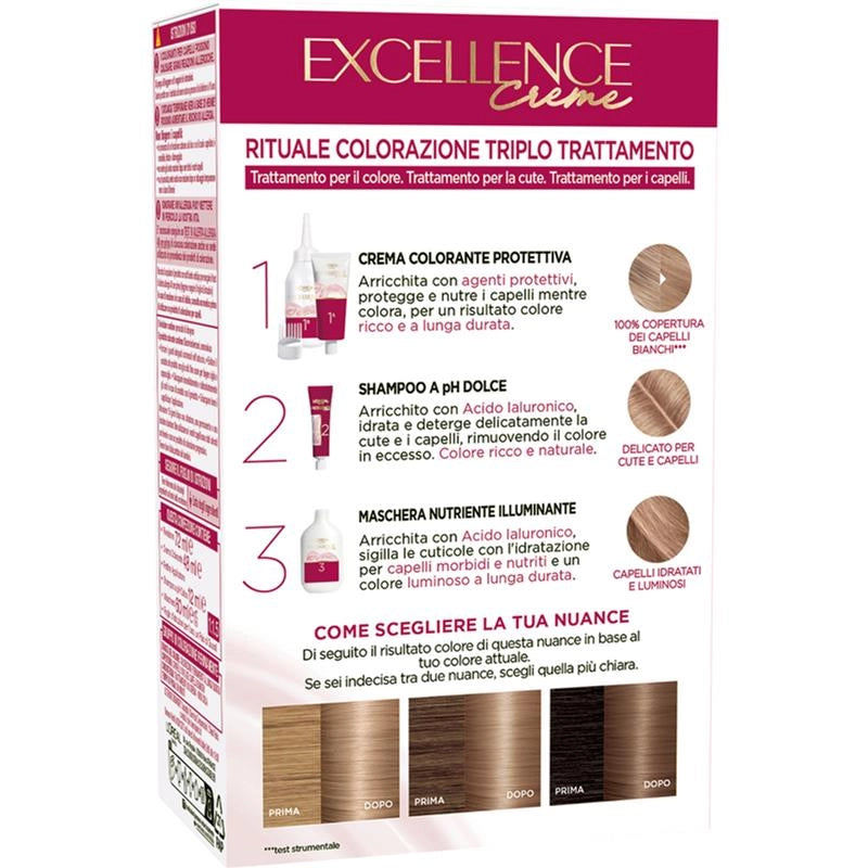 L'OREAL PARIS TINTA CAPELLI EXCELLENCE CREME CON ACIDO IALURONICO COPERTURA 100% DEI CAPELLI BIANCHI - BINDO CHIARO CENERE 8.1