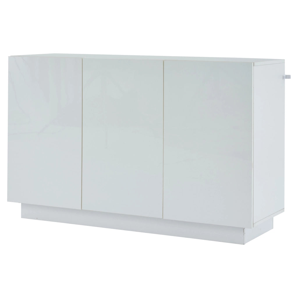 Credenza bianca lucida con luce LED, 120x40x75 cm, in pannello truciolare, con ante regolabili e capacit¨¤ 60 kg