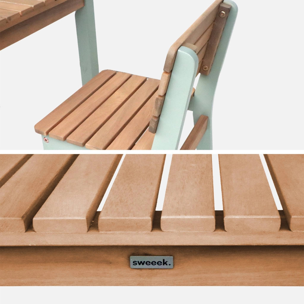 Set di tavolo per bambini in legno, 2 sedie, verde grigio