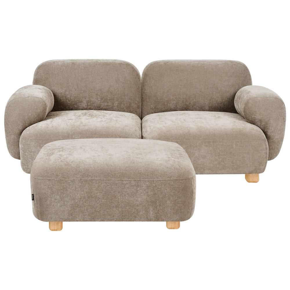 Divano componibile a 2 posti in tessuto due elementi angolari con poggiapiedi gambe in legno beige stile moderno