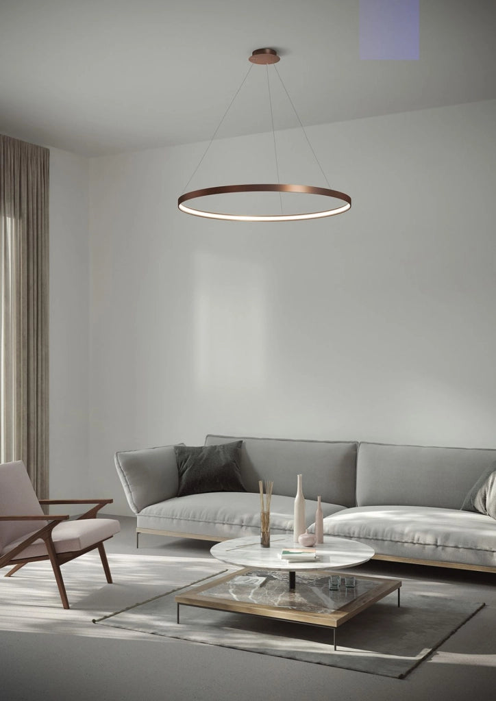 ANELLO LAMPADARIO A SOSPENSIONE RAME OPACO SPAZZOLATO DIAM.109cm 3000K 4258LM 65W DIMMERABILE