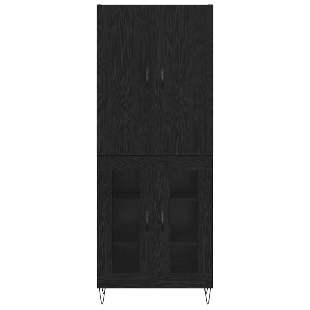 Credenza 2 pz | Madia | Buffet da pranzo | Armadio da pranzo Rovere Nero Legno ingegnerizzato e vetro