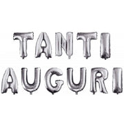 Trade Shop - Festone Palloncino Tanti Auguri Con Cannuccia Per Gonfiare 45cm Oro Argento 11 Palloncini - Argento