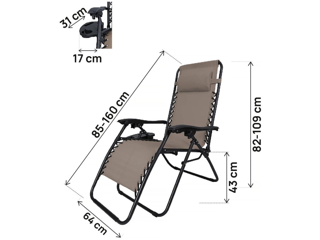 Sedia da giardino reclinabile a gravità zero "Sintra" - Taupe