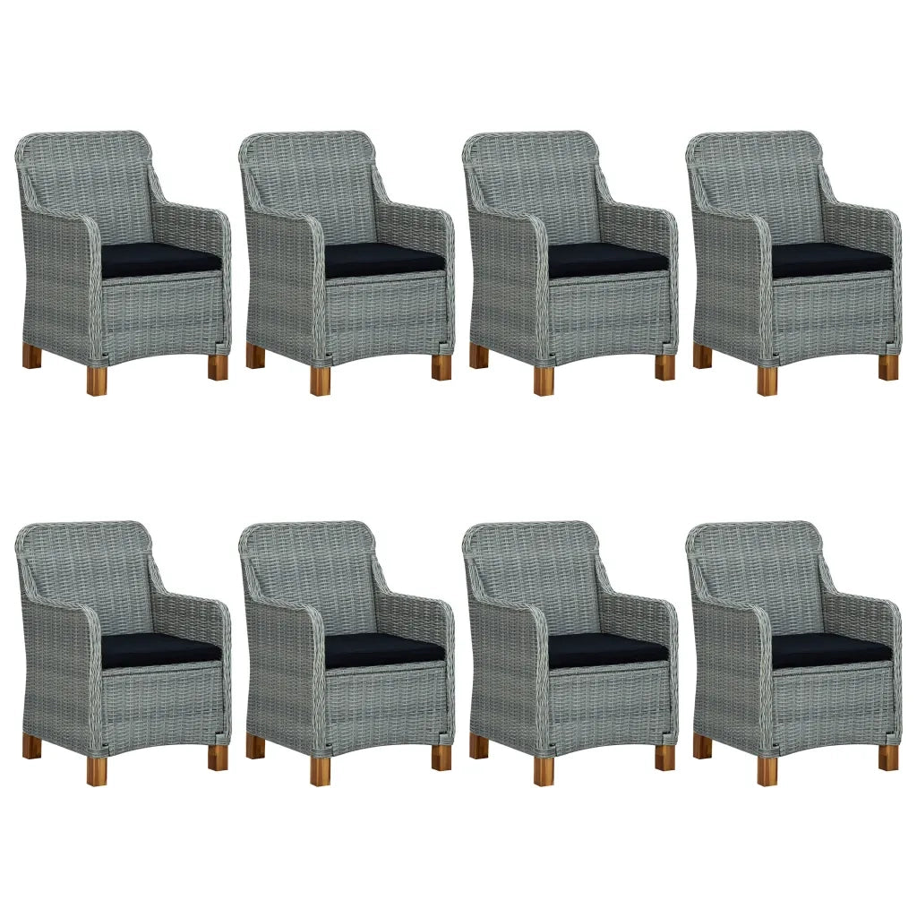 Set Pranzo da Giardino 9pz con Cuscini Polyrattan Grigio Chiaro 3060175