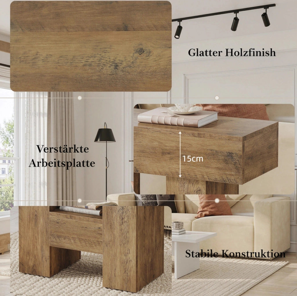 Tavolino laterale stretto a 2 ripiani in MDF marrone; 80 x 30 cm