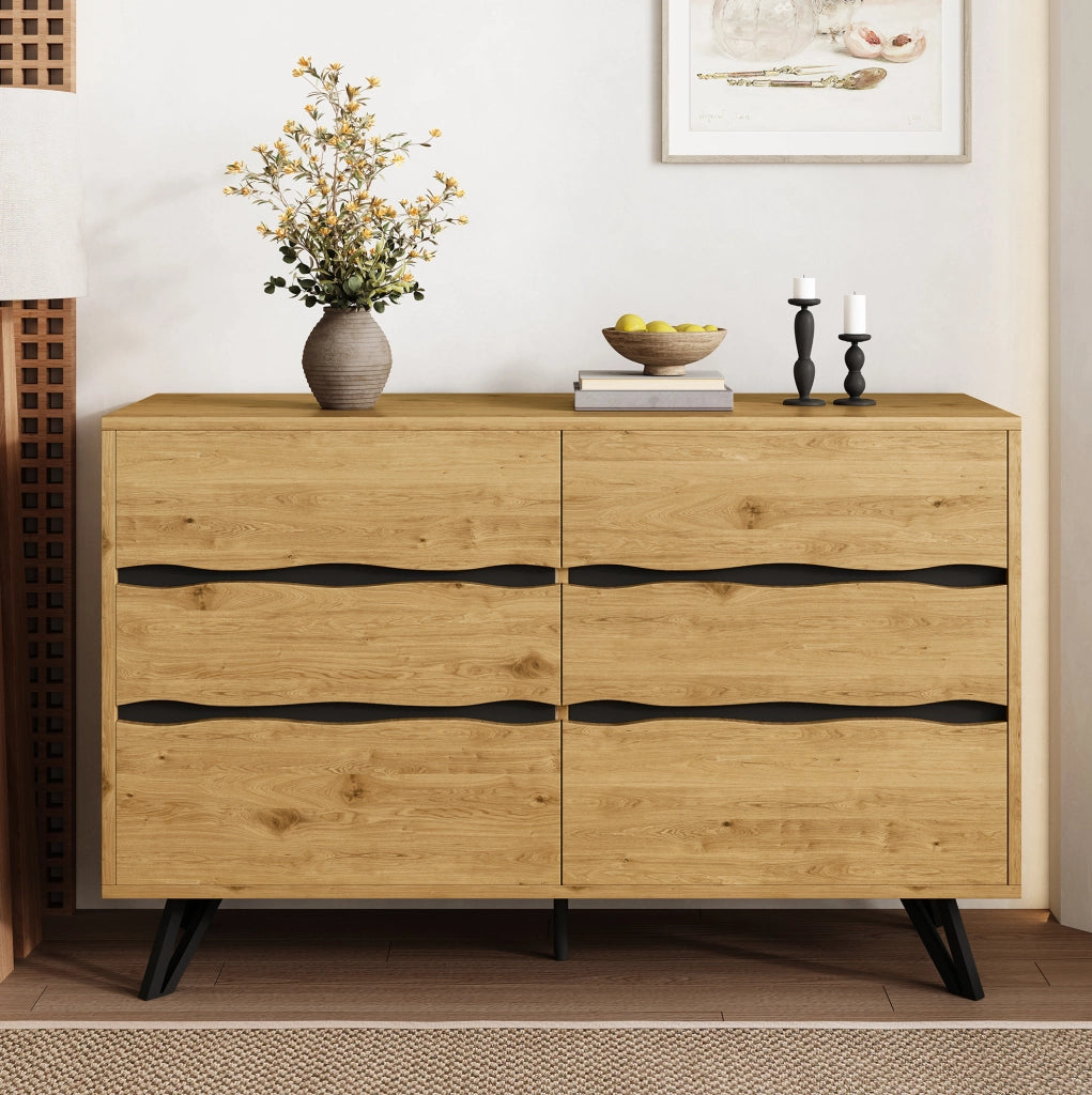 Credenza moderna in legno con 6 cassetti, 120x40x75,5 cm
