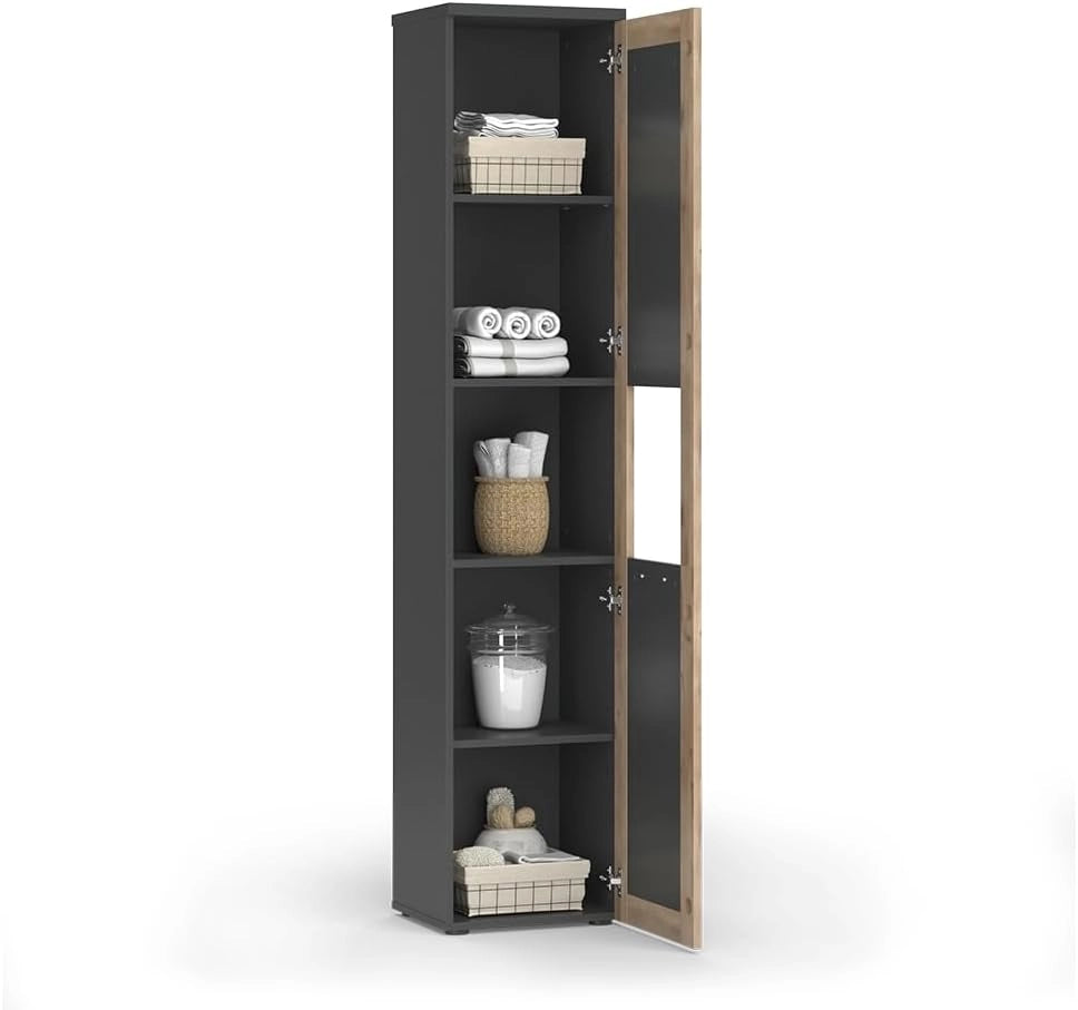 Mobiletto da bagno Niko, Antracite, 40 x 194.3 cm, adatto per la conservazione di articoli da bagno e asciugamani