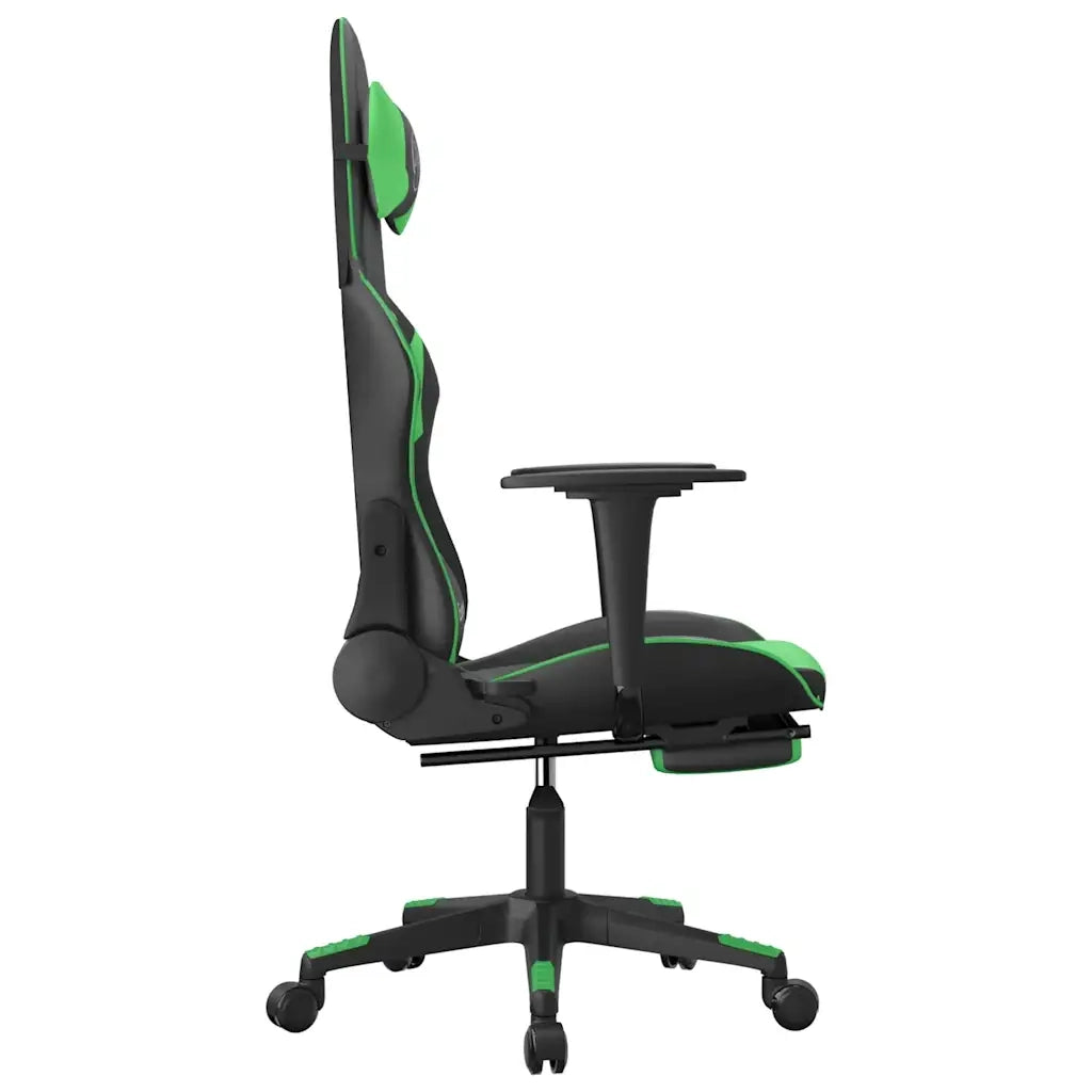 Sedia da Gaming | Sedia da e-sports Massaggio Poggiapiedi Nero e Verde Similpelle