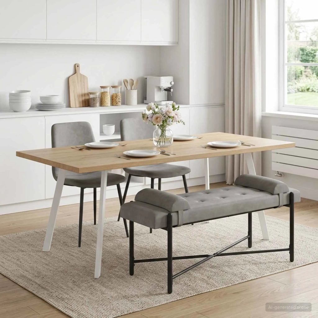 Panchina con bottoni e cuscini Grigio Chiaro 110 x 40 x 46 cm 42038385