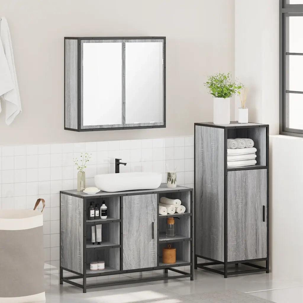 Set Mobili da Bagno 3 pz Grigio Sonoma in Legno Multistrato 3300973