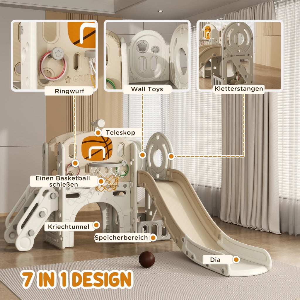 Casetta per bambini con scivolo e tunnel ¨C zephmum ¨C 186x153x111 cm cremewei?