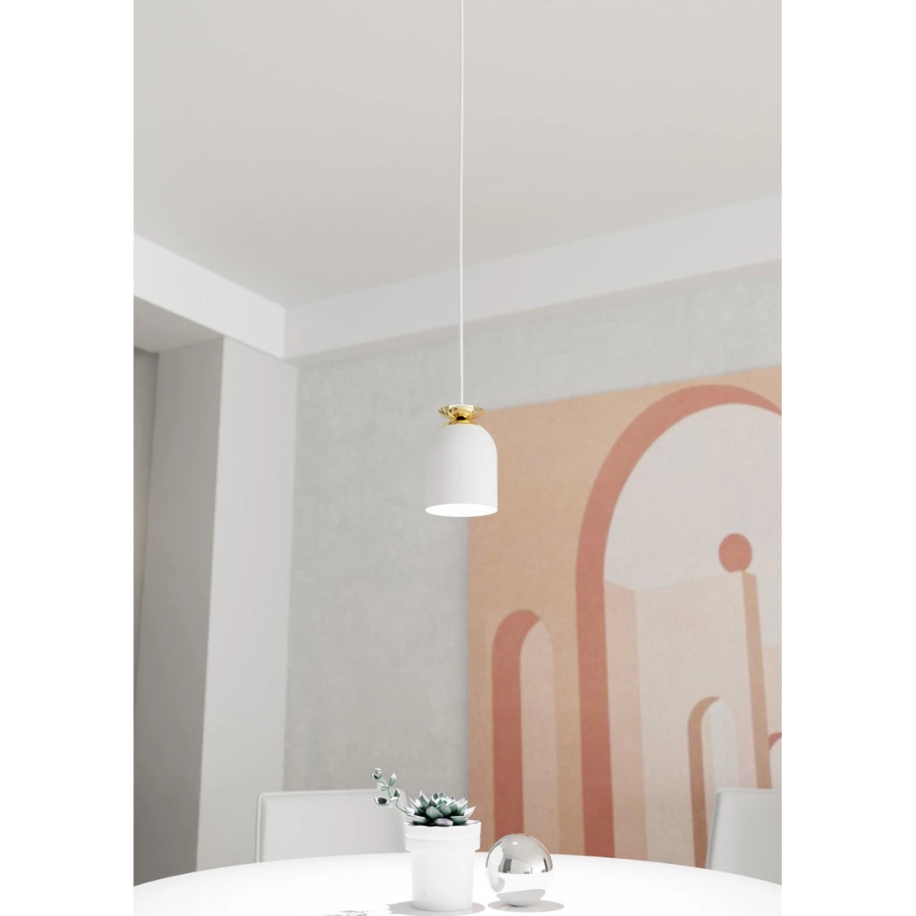 Lampada a sospensione Target in acciaio bianco e oro
