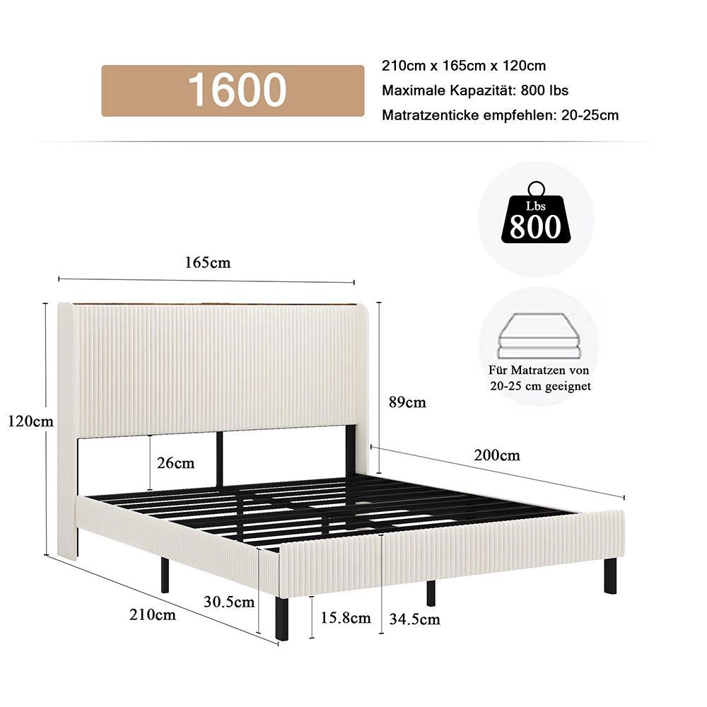 Letto Contenitore Imbottito 160x200cm - Xylo - Testiera Tessuto con Design Anti-Scorcio
