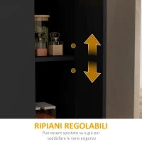 Isola per Cucina con 2 Ripiani Aperti e 2 Armadietti, in MDF, 105x60x82 cm, color Rovere e Nero