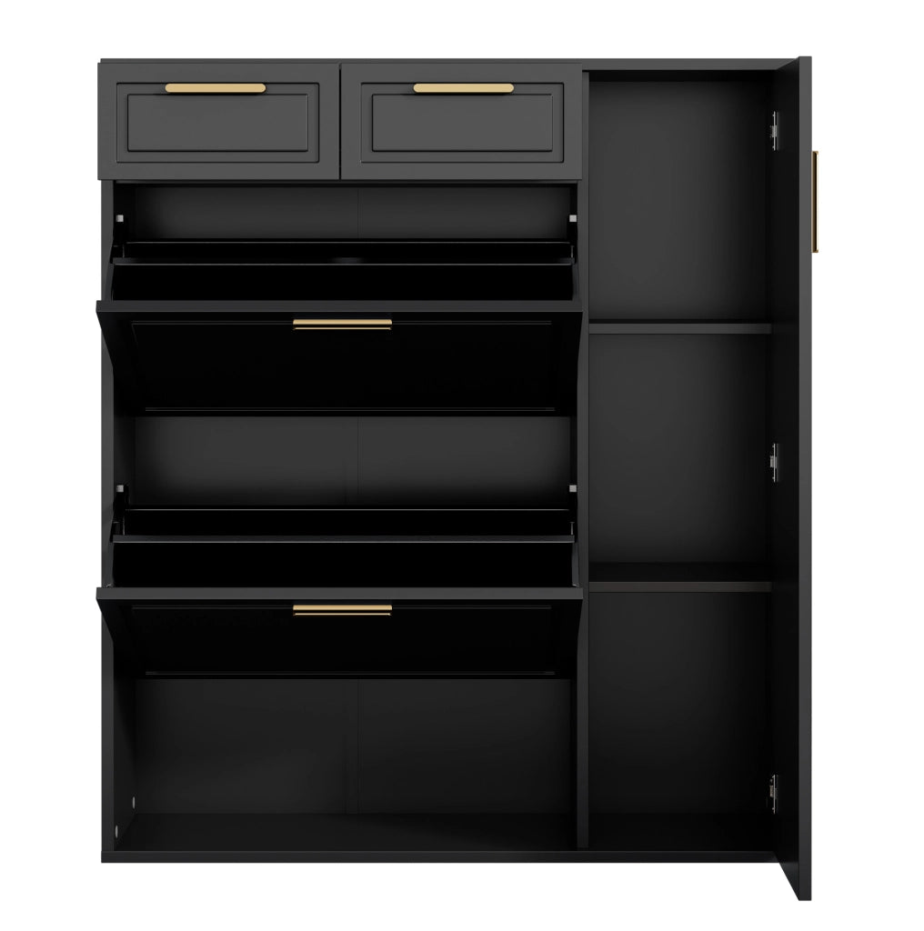Scarpiera 95x24x107 cm con ripiani regolabili; 2 cassetti; MDF; pannello truciolare; nero