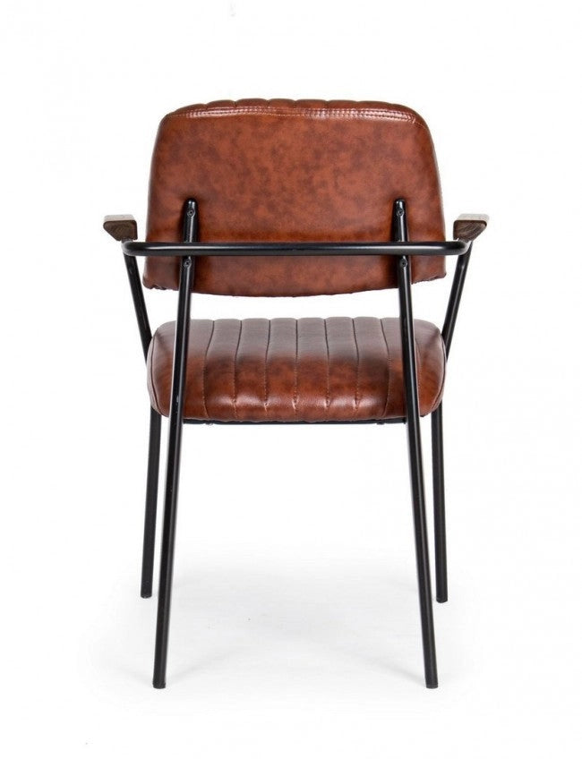 Set 2 Sedie Imbottite 60x63x81 cm Nelly in Ecopelle Arancio Scuro Vintage