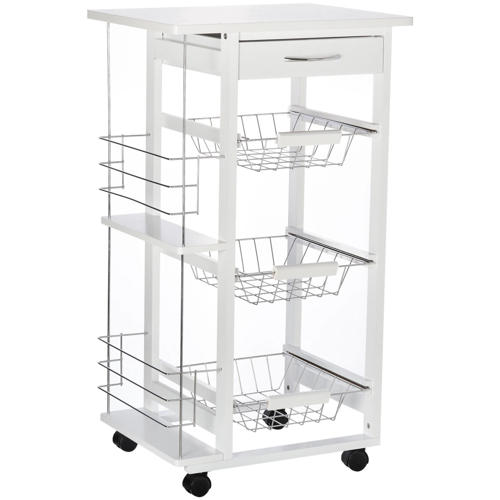 Carrello da Cucina ¨C ZephMum ¨C Legno Pino, Bianco, 4 Ruote
