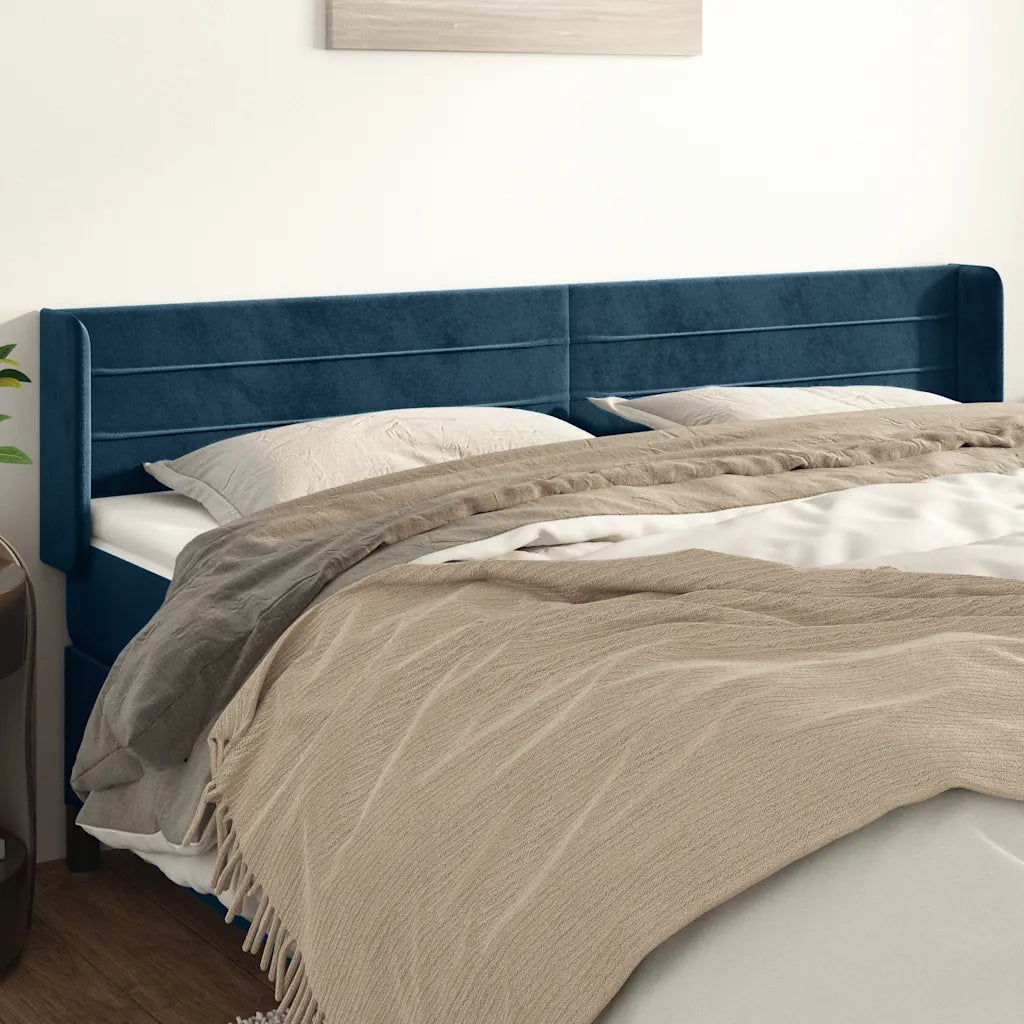 Testiera | Testata ad Orecchio Blu Scuro 163x16x78/88 cm in Velluto