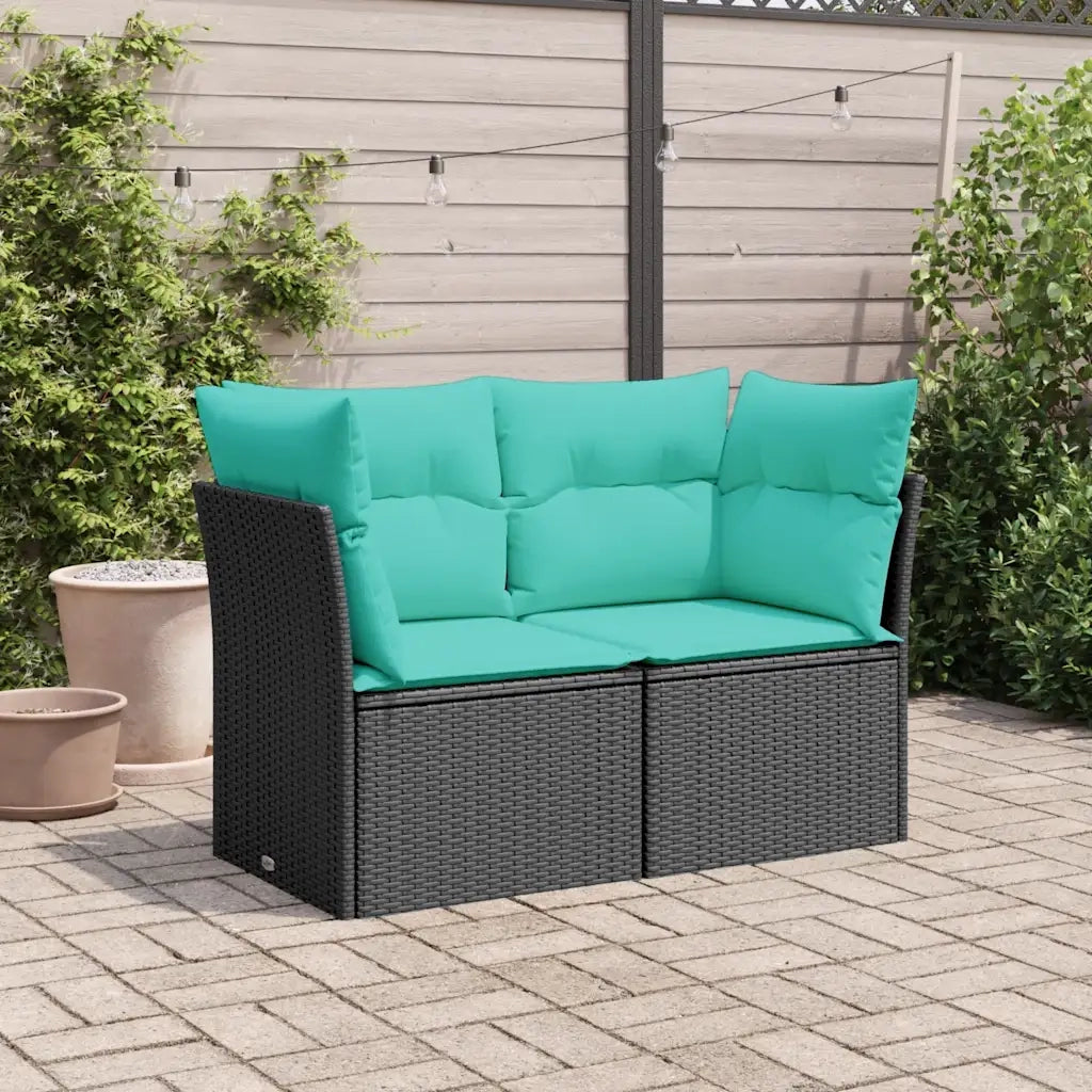 Divano da Giardino con Cuscini a 2 Posti Nero in Polyrattan