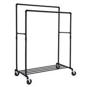 Appendiabiti con ruote capacità di carico 110 kg due barre appendiabiti mobili ripiano in metallo nero di qualità commerciale 12_0007064