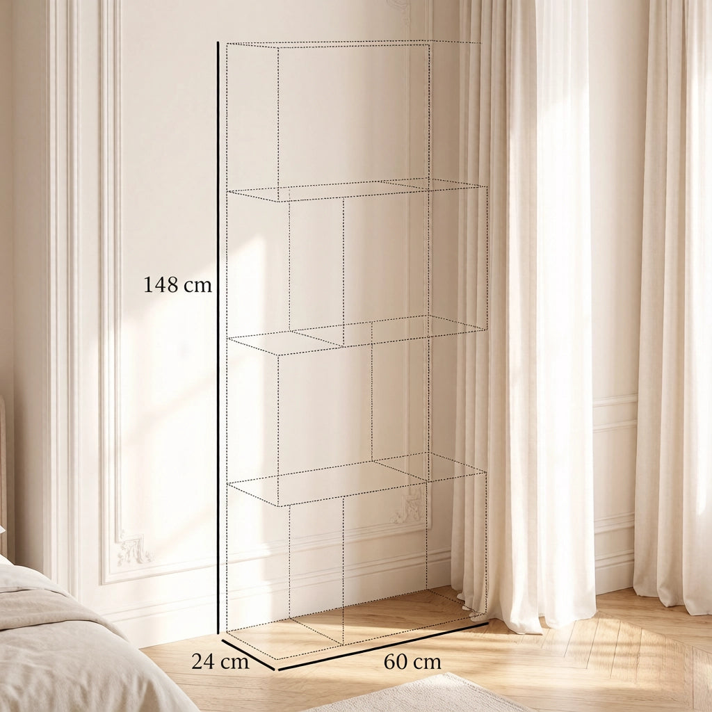 LIBRERIA S-ფორმata 60x24x148 cm in pannello di truciolare, naturale/bianco