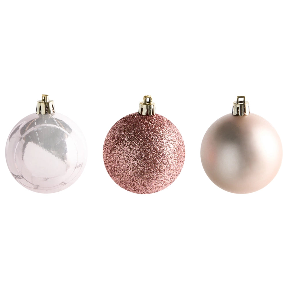 Set di 60 palline di Natale in plastica Decorazioni da appendere all'albero Stile tradizionale Glitter rosa