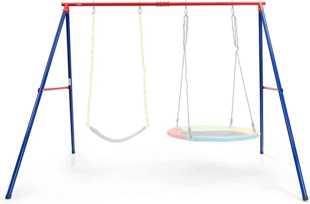 Doppio telaio per altalena in metallo, telaio per altalena a nido e altalena per bambini, struttura per altalena fino a 250 kg, telaio per altalena a nido per giardino e cortile, Rosso+ Blu