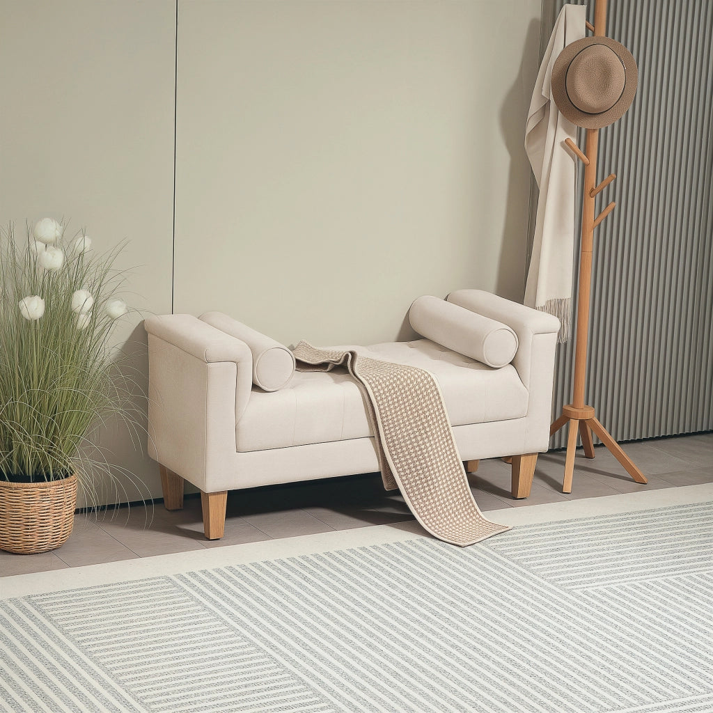 Divano 2 posti in velluto ¨C zephmum ¨C 115x44x58 cm, color crema