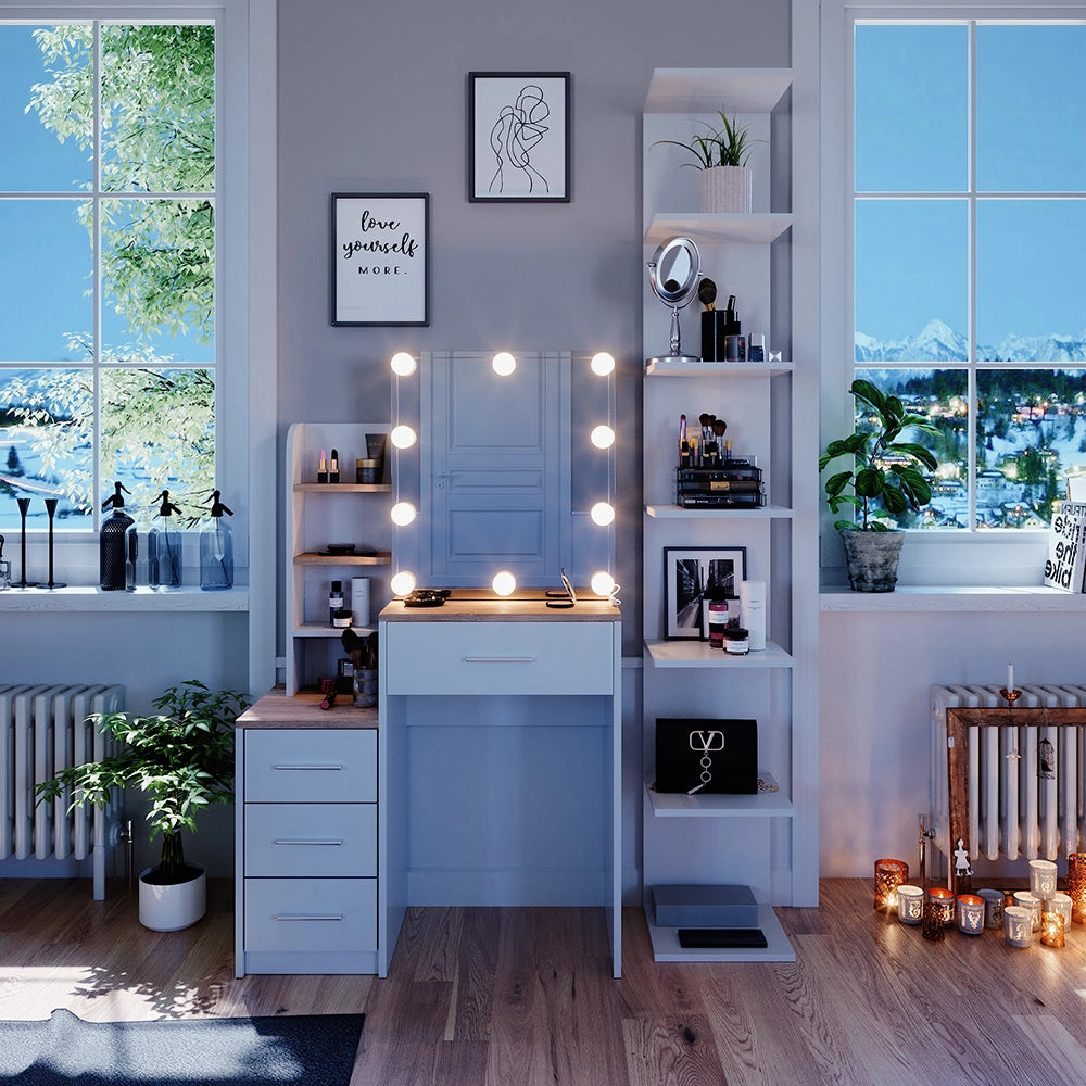 Vicco Tavolo da toeletta Bianco/Sonoma 80 cm con illuminazione a LED