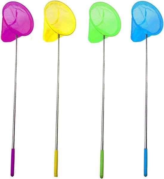 Set di 4 reti metalliche lunghe con maniglia telescopica per bambini - Ideale per laghetti e piscine rocciose - Rete per insetti e farfalle - Adatta per la pesca dei granchi