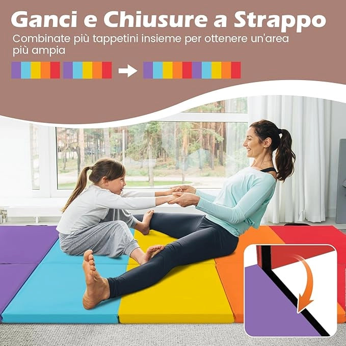 Tappetino da Ginnastica Pieghevole, Tappetino Portatile e Leggero in Pelle PU con Maniglie, Tappetino per Yoga e Allenamenti per Stretching e Capriole da Casa e Palestra (201 x 75 x 3 cm)