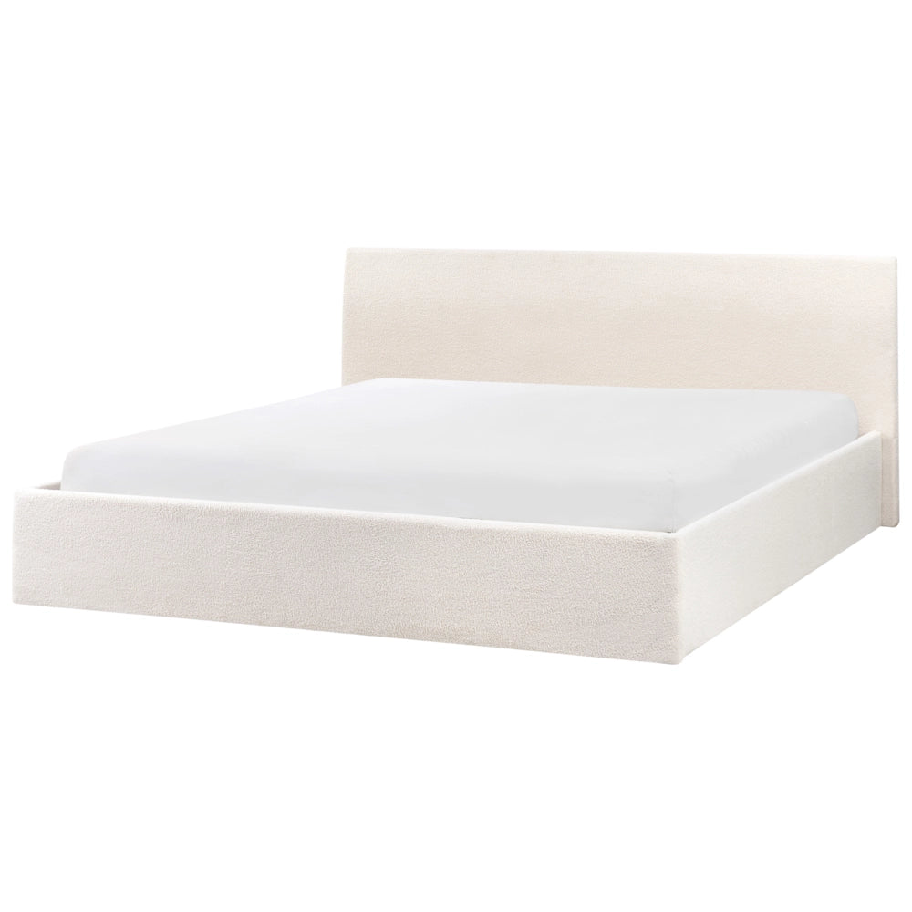 Letto matrimoniale boucle 180 x 200 cm con contenitore rialzato con testiera bianco sporco