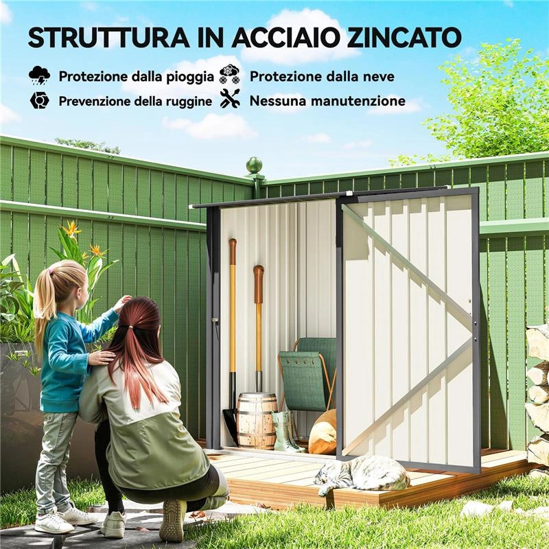 CASETTA DA GIARDINO PORTA ATTREZZI IN ACCIAIO GALVANIZZATO CON PORTA, 100X104X160 CM, GRIGIO SCURO