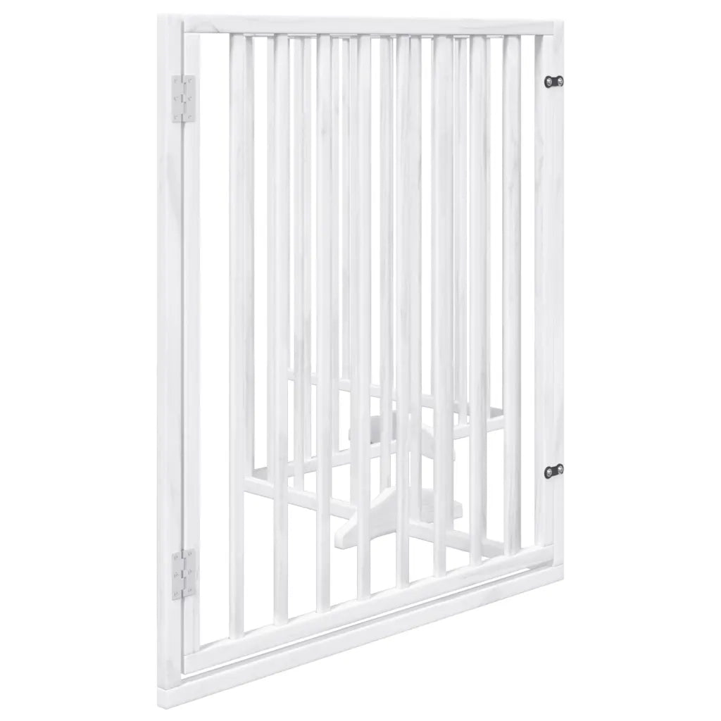 Cancelletto per cani con porta pieghevole 4 pannelli bianco 320 cm in legno di pioppo 352187