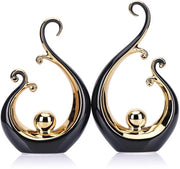 Keramico lucido in nero e oro, arte moderna astratta, centro elegante – pannelli neri e dorati, mensole per libri e decorazioni per tavolo da pranzo, tavolo salotto versatile, supporto per TV.