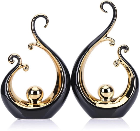 Keramico lucido in nero e oro, arte moderna astratta, centro elegante – pannelli neri e dorati, mensole per libri e decorazioni per tavolo da pranzo, tavolo salotto versatile, supporto per TV.