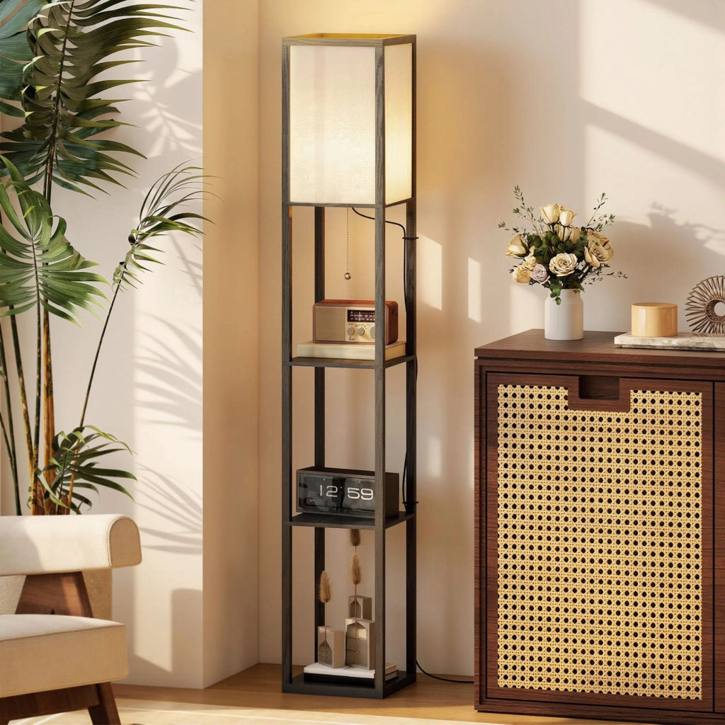 Lampada da terra con scaffali ¨C zephmum ¨C legno 26x26x160 cm