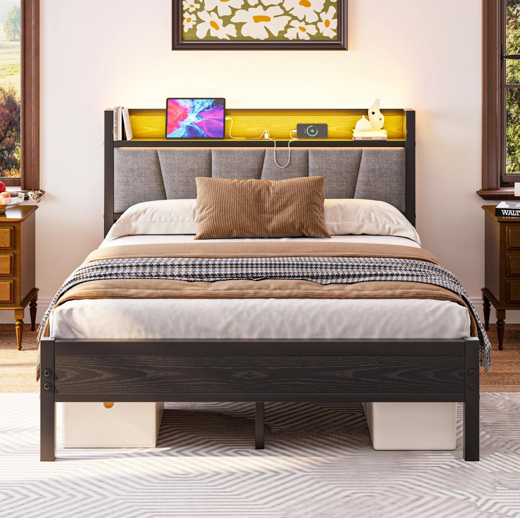 Letto matrimoniale 140x190 cm con LED, USB e presa