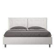 Letto Matrimoniale 160x210 cm con Rete e Contenitore con Alzata Comoda Imbottito in Similpelle Annalisa Bianco