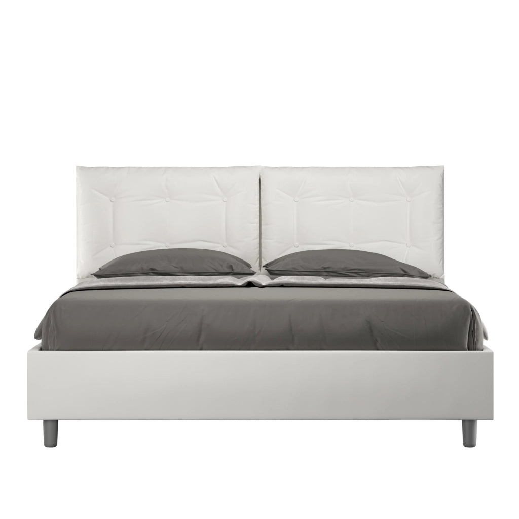 Letto Matrimoniale 160x210 cm con Rete e Contenitore con Alzata Comoda Imbottito in Similpelle Annalisa Bianco