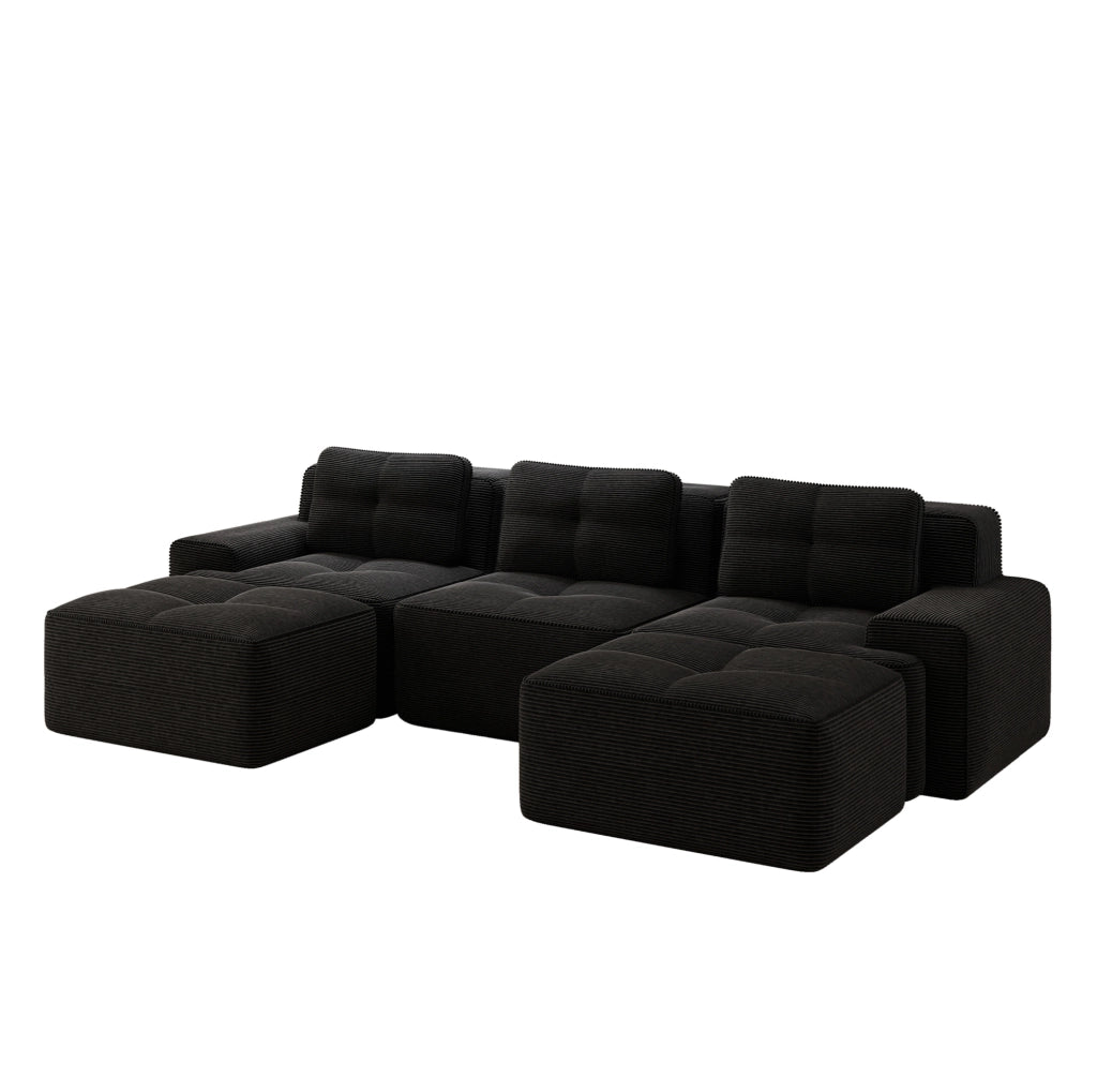 Divano modulare boneless in corduroy nero; 293x177x69 cm