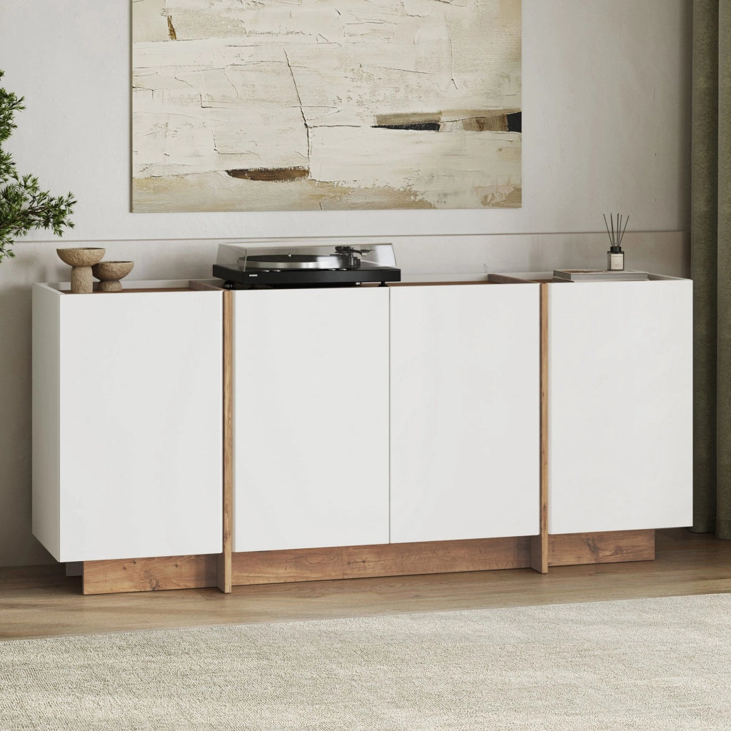 Credenza in legno "Dorma" - 180 x 45 x 80 cm - Bianco / Pino Atlantico
