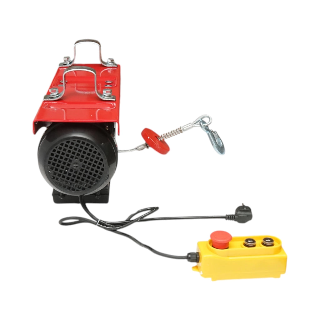 Paranco/gru elettrica 220V/50Hz 2200W, carico massimo 500/1000Kg, velocità di sollevamento 4-8m/min, altezza di sollevamento 6-12m IP40
