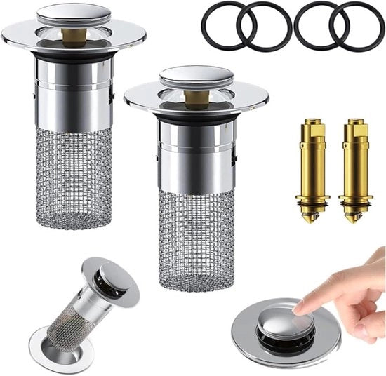 Doppio Pop-up per Disimpegno Flessibile per Tubi di Scarico da 34 a 40 mm con Filtro per Capelli