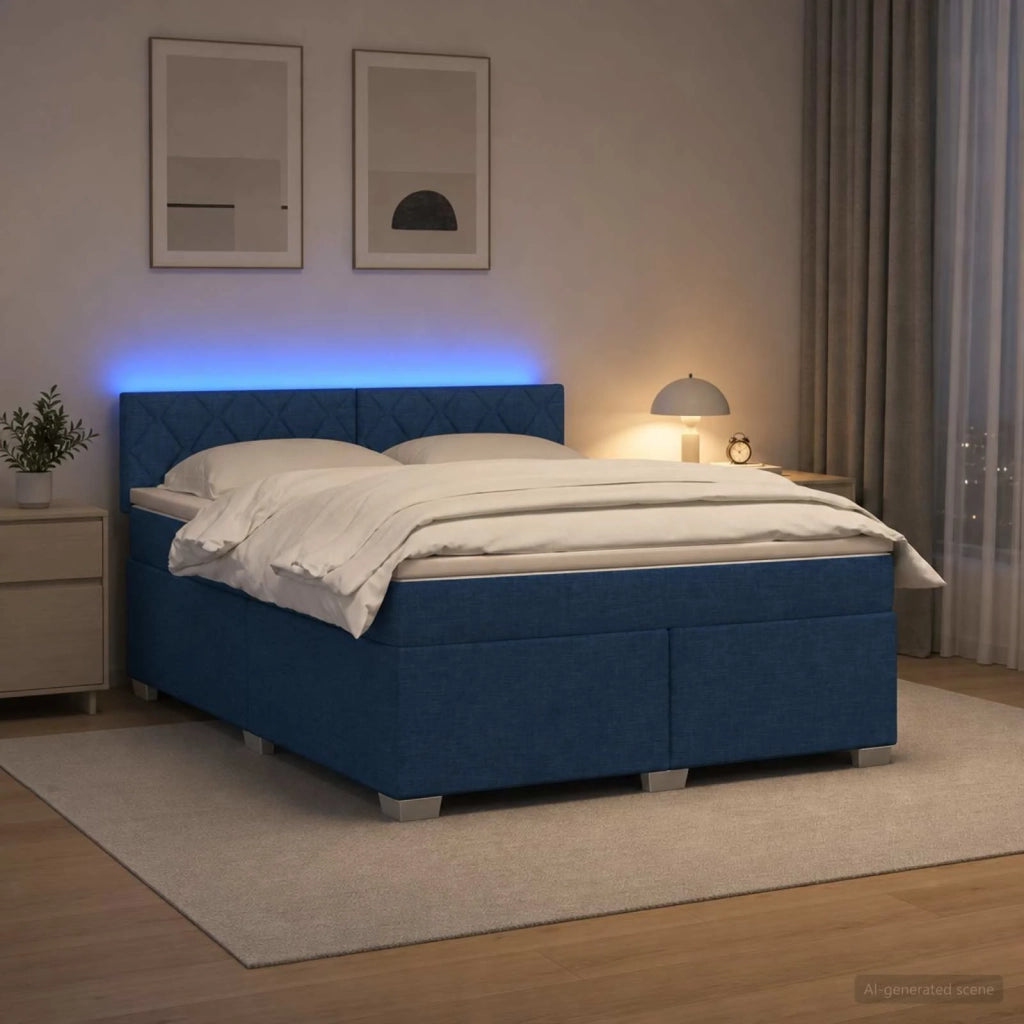 Letto con Box Spring, Materasso e LED Blu 180 x 200 cm Tessuto 3452014